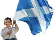 Boy holding scotland flag.